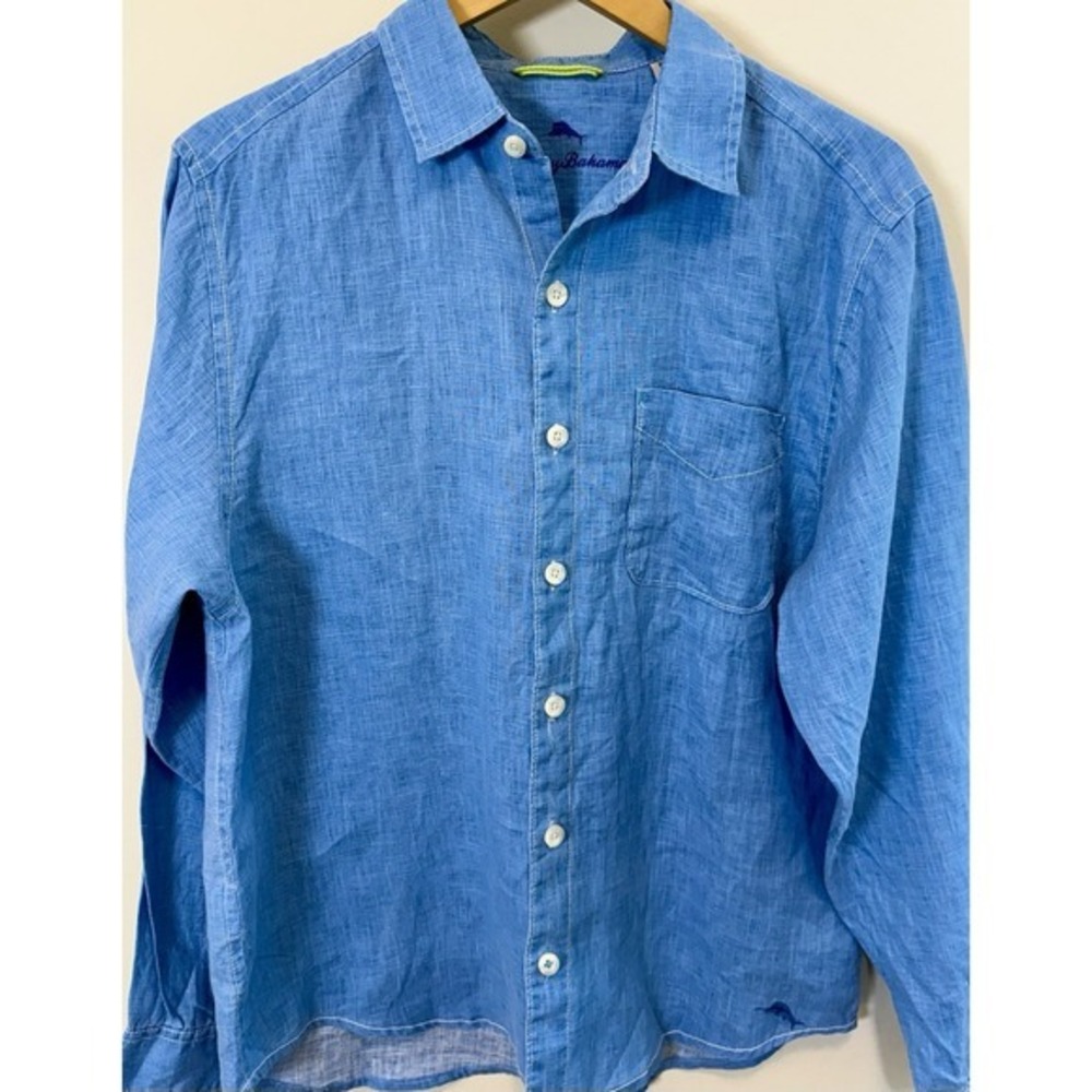Tommy Bahama 100% Linen Shirt Men's M Blue Long Sleeve Button Front Casual